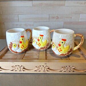 Sears & Roebuck 1976 Chicken Hen Coffee Mug Set 3 Japan Chicken Little Vintage